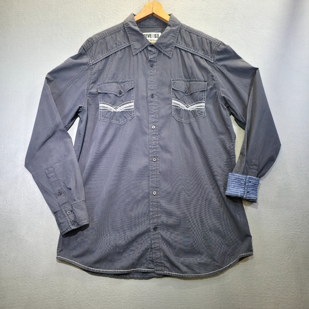 Reverse Denim Men's Black Long Sleeve Flip Cuff Button Up‎ Shirt Size XL